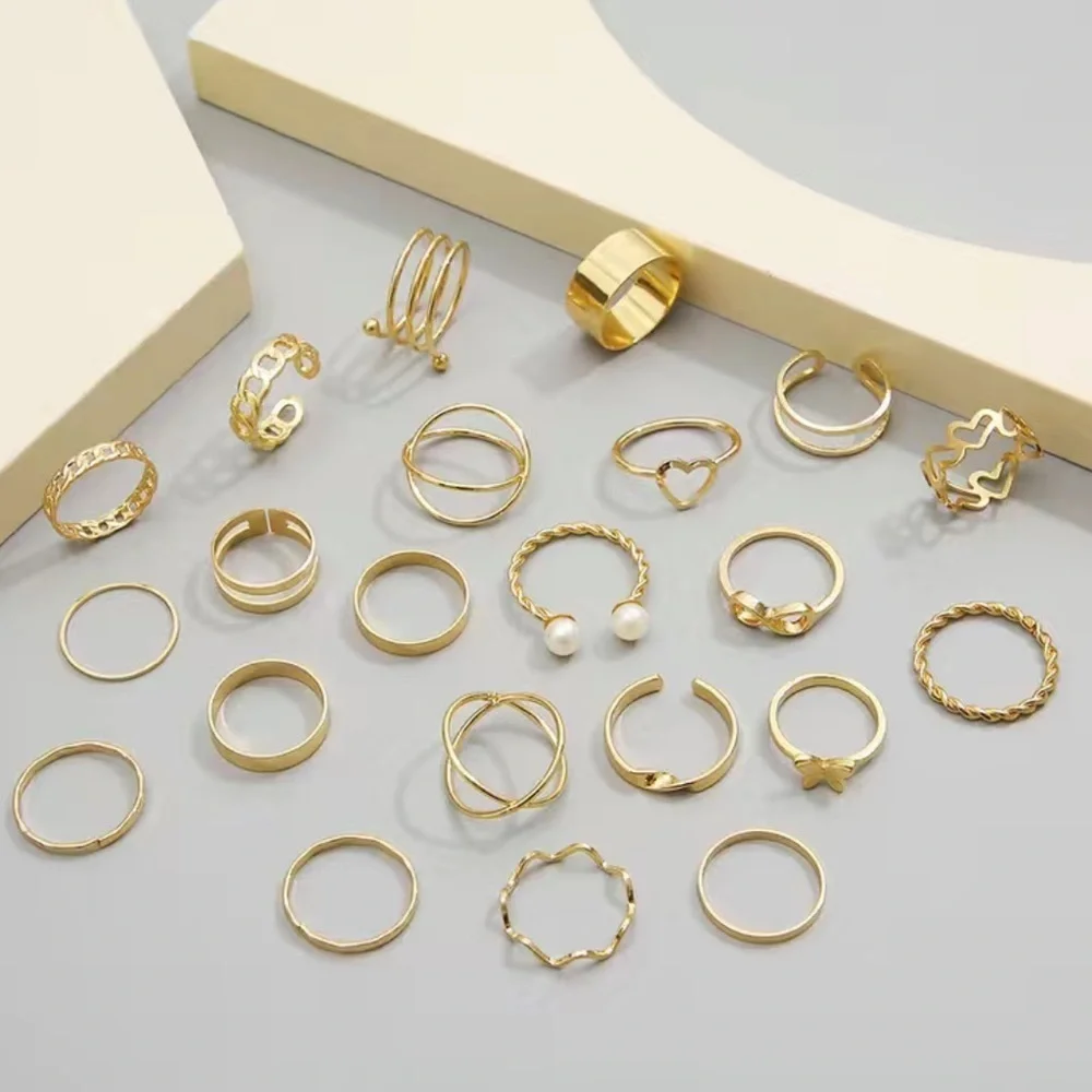 Gold Butterfly Love Minimalist Ring Set 22pc
